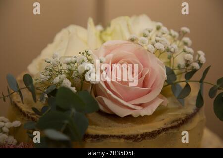 wedding day cake details, close up of a wedding cake Stock Photo