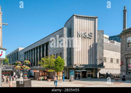 Marks & Spencer store at St Nicholas Street entrance to the Bon Accord shopping centre in Aberdeen, Scotland. Stock Photo