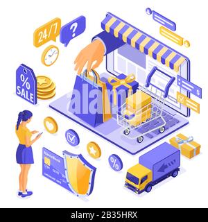 Isometric Online Internet Shopping Stock Vector