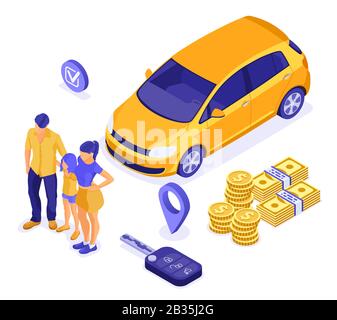 Sale Purchase Rental Sharing Car Isometric Stock Vector