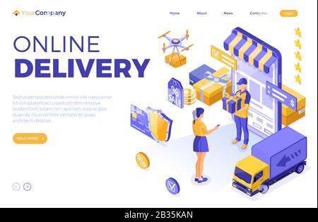 Isometric Online Shopping Delivery Stock Vector
