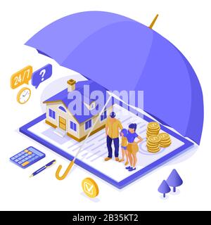 Family Home Insurance Isometric Stock Vector