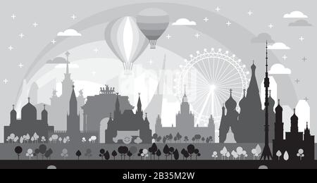 Moscow city skyline silhouette background, vector illustration Stock ...
