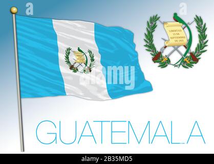 Guatemala official national flag and coat of arms, central america, vector illustration Stock Vector