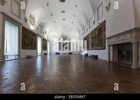 Interior of the Ducal Palace of Urbino hosted the National Gallery of the Marche with collection of tapestries in Urbino, Italy Stock Photo