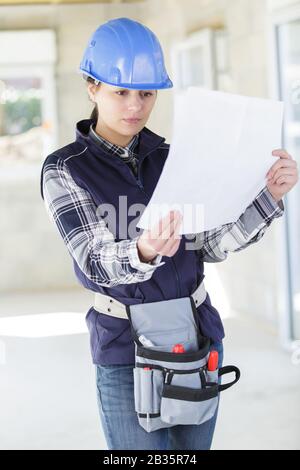 woman construction worker builder structural engineer Stock Photo