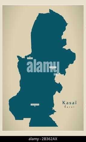Modern Map - Kasai province map of DR Congo Stock Vector