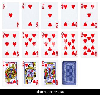 Playing cards of Hearts suit isolated on white background - High quality. Stock Photo