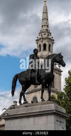 London, United Kingdom - August 18 2019:  A statue of King George IV astride a horse by Sir Francis Legatt Chantrey unveiled in 1843 in front of the s Stock Photo