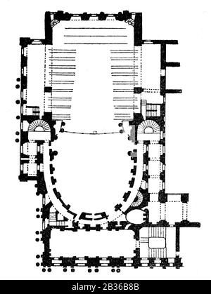 Ground plan of the Royal Opera of Versailles, France, 1860s Stock Photo