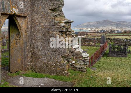 Ruined church on Valentia Island, County Kerry, Ireland Stock Photo