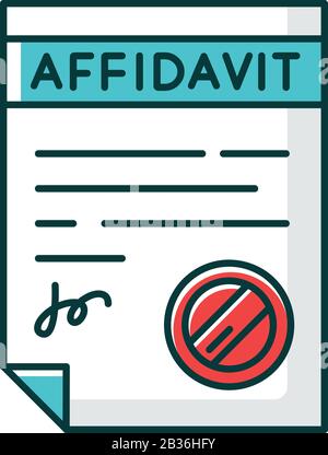 Confirmed affidavit RGB color icon. Signed notarized document. Apostille and legalization. Written statement. Declaration. Legal paper. Notary Stock Vector