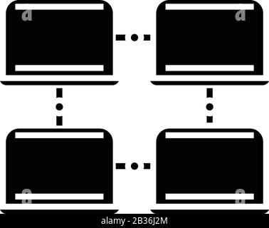 Network of computers black icon, concept illustration, vector flat symbol, glyph sign. Stock Vector