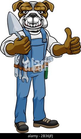 Bulldog Bricklayer Builder Holding Trowel Tool Stock Vector