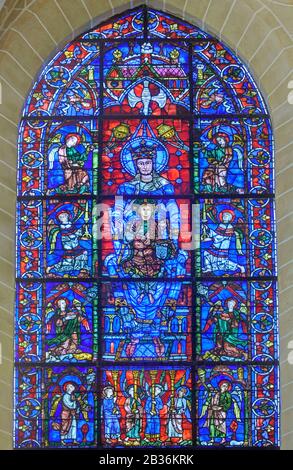 France, Eure-et-Loir, Chartres, Cathedral Our Lady (Notre-Dame) of Chartres listed as World Heritage by UNESCO, Notre-Dame de la Belle Verrière stained glass window Stock Photo