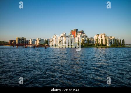 Sweden, Vastmanland, Vasteras, new residential buildings of the Munkangen harborfront Stock Photo