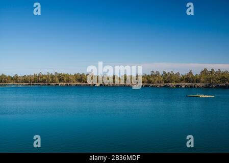 Sweden, Gotland Island, Labro, Bla Lagunen, Blue Lagoon, natural swimming area in former chalk quarry with blue green water Stock Photo