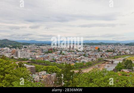 View of Yokote City from Main Keep of Yokote Castle, Akita Prefecture, Japan Stock Photo