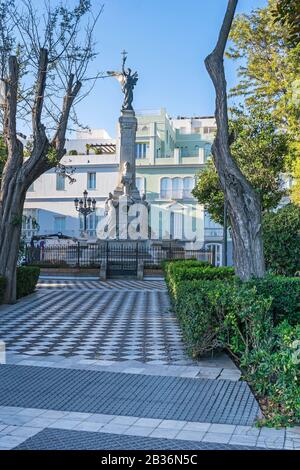 Cadiz, Spain -  November 6, 2019: Monument to the Marquess of Comillas, a Spanish peer, businessman, and immensely rich shipping magnate and landowner Stock Photo