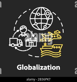 Globalization chalk RGB color concept icon. International economy. Global distribution. Market expansion. Worldwide commerce idea. Vector isolated Stock Vector