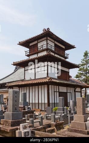 Gosangai Turret of Aizu-Wakamatsu Castle (Tsuruga-jo, founded in 1384), Japan. Was relocated to Amida-ji Temple in 1686 Stock Photo