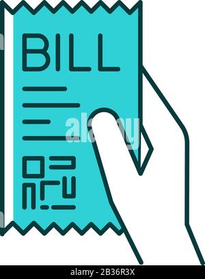 Bill of exchange turquoise RGB color icon. Printed cheque. Payment notice. Purchase confirmation, proof. Cashiers receipt, cash-memo. Shopping Stock Vector