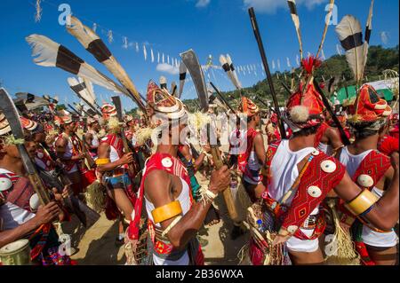 India, Arunachal Pradesh, Tirap district, Khonsa, Chalo Loku festival, Nocte tribe belonging to the Nagas Stock Photo