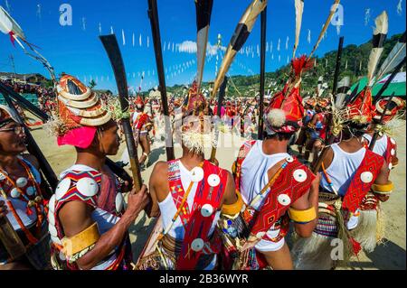 India, Arunachal Pradesh, Tirap district, Khonsa, Chalo Loku festival, Nocte tribe belonging to the Nagas Stock Photo