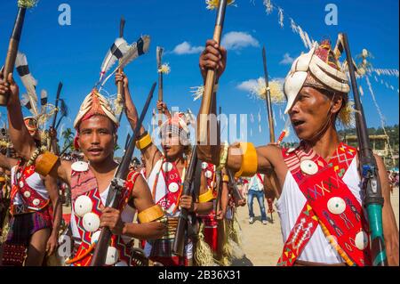 India, Arunachal Pradesh, Tirap district, Khonsa, Chalo Loku festival, Nocte tribe belonging to the Nagas Stock Photo