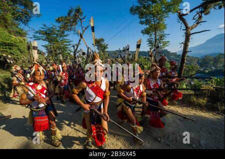 India, Arunachal Pradesh, Tirap district, Khonsa, Chalo Loku festival, Nocte tribe belonging to the Nagas Stock Photo