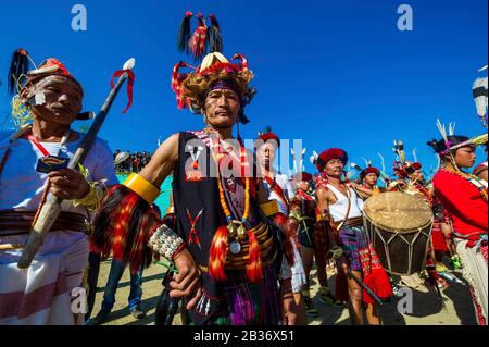 India, Arunachal Pradesh, Tirap district, Khonsa, Chalo Loku festival, Nocte tribe belonging to the Nagas Stock Photo