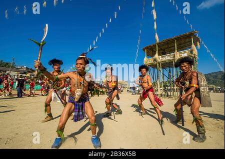 India, Arunachal Pradesh, Tirap district, Khonsa, Chalo Loku festival, Nocte tribe belonging to the Nagas Stock Photo