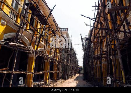 Siem Reap, Cambodia, Asia: houses under renovation in a street center of Siem Reap Stock Photo