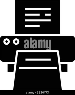 Printer black icon, concept illustration, vector flat symbol, glyph sign. Stock Vector