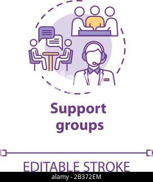 Support groups concept icon. Mutual help team. Psychological assistance organization. Therapeutic assistance idea thin line illustration. Vector Stock Vector