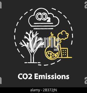 CO2 emission chalk RGB color concept icon. Facility and factory production. Industrial chemical pollution. Overconsumption idea. Vector isolated Stock Vector