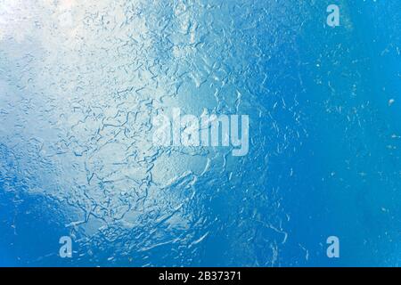 Blue background. Only empty simply dark deep modern colors. Bright halftone pattern. Summer, winter, fall, autumn time on image. Print brochure, banne Stock Photo