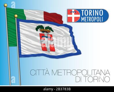 Citta Metropolitana di Torino, Metropolitan City of Turin, flag and coat of arms, Piedmont region, Italy, vector illustration Stock Vector