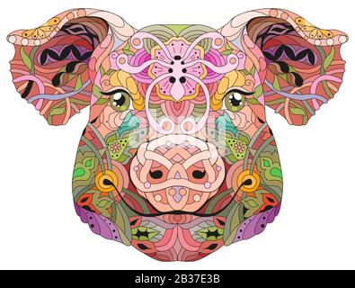 Zentangle pig head. Hand drawn decorative vector illustration Stock Vector