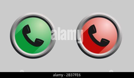 Vector image of red and green round buttons with phone handset isolated. Stock Vector