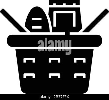 Product basket black icon, concept illustration, vector flat symbol, glyph sign. Stock Vector