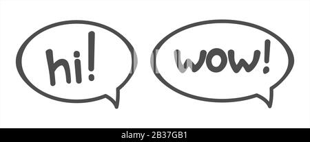 Cloud Talk, Bubble Speech. Handwritten Word Wow, Hi In A Bubble. Lettering. Vector Image Isolated On A White Background. Stock Vector