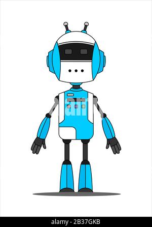 Blue Friendly Android Robot Character With Two Antennas. Stock Vector