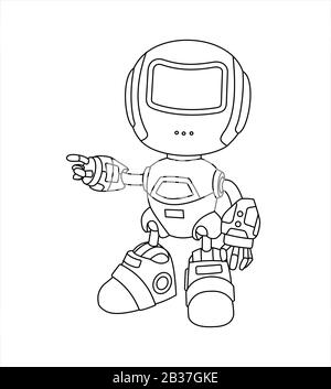 The robot, drawn by a line, shows a hand to the side, points to something. Stock Vector