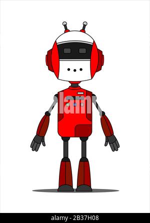 Red Friendly Android Robot Character With Two Antennas. Stock Vector