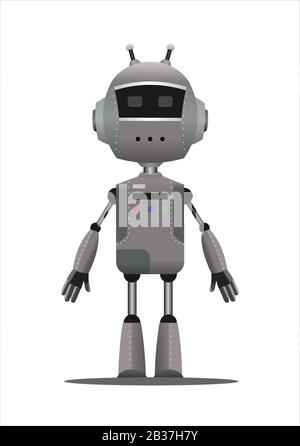 Iron Friendly Android Robot Character With Two Antennas. Stock Vector
