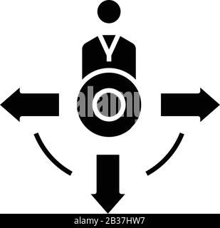 Multitasking position black icon, concept illustration, vector flat symbol, glyph sign. Stock Vector