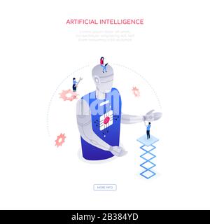 Artificial intelligence - modern isometric vector web banner Stock Vector