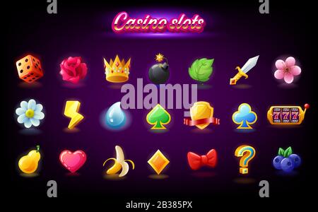Colorful slots icon set for casino slot machine, gambling games, icons for mobile arcade and puzzle games vector Stock Vector