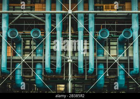 Blue pipes and vents at Centre Pompidou, Paris, France Stock Photo